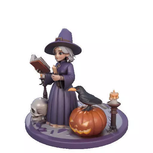 2738Witch with Spell book Skull Raven Pumpkin Color 3D Model 3D print model_37