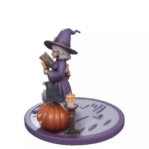 2738Witch with Spell book Skull Raven Pumpkin Color 3D Model 3D print model_33