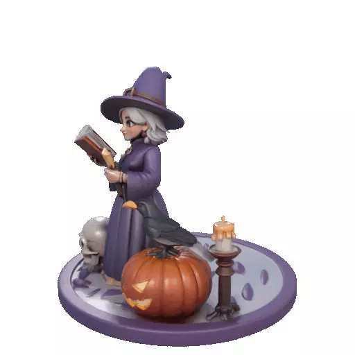 2738Witch with Spell book Skull Raven Pumpkin Color 3D Model 3D print model_35