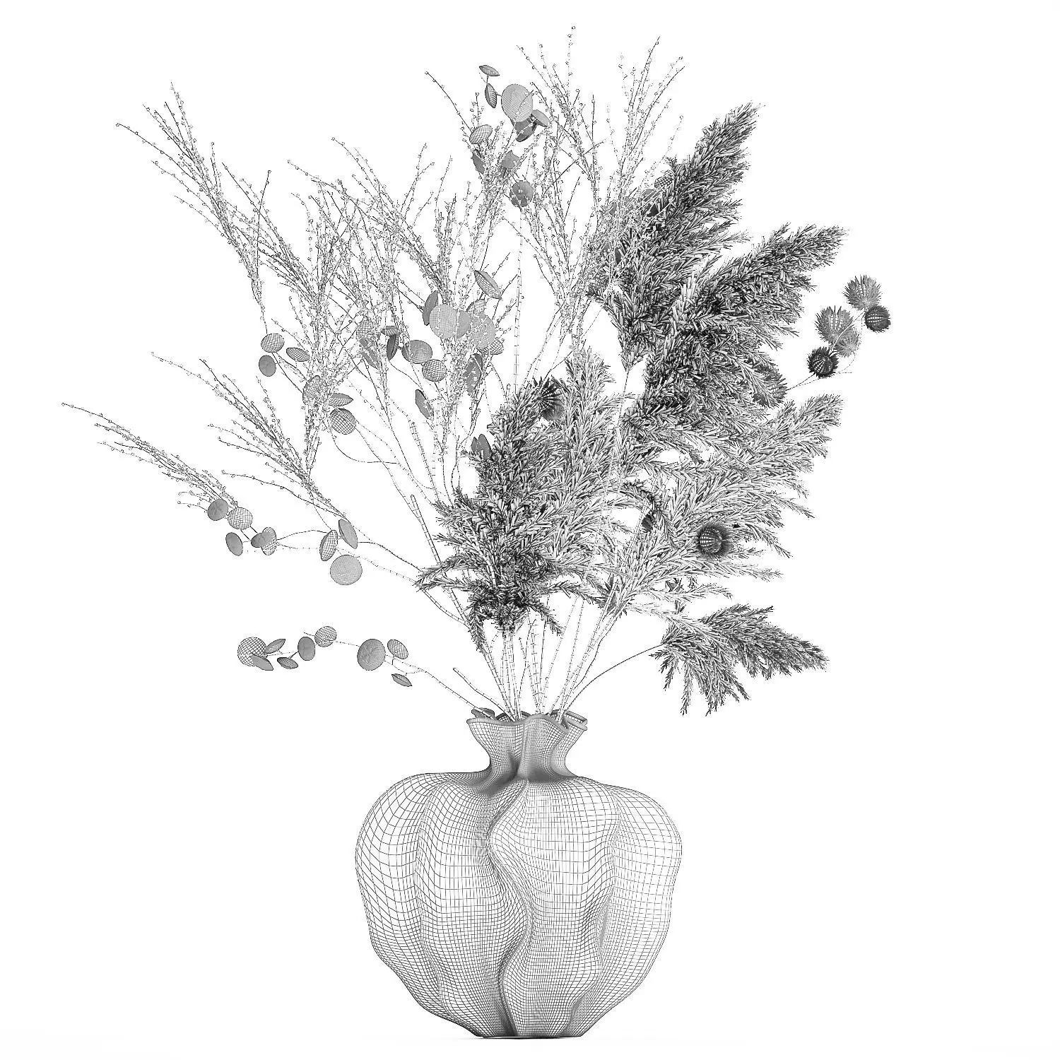 Realistic autumn bouquet dried pampas branches vase decor 3D model_15