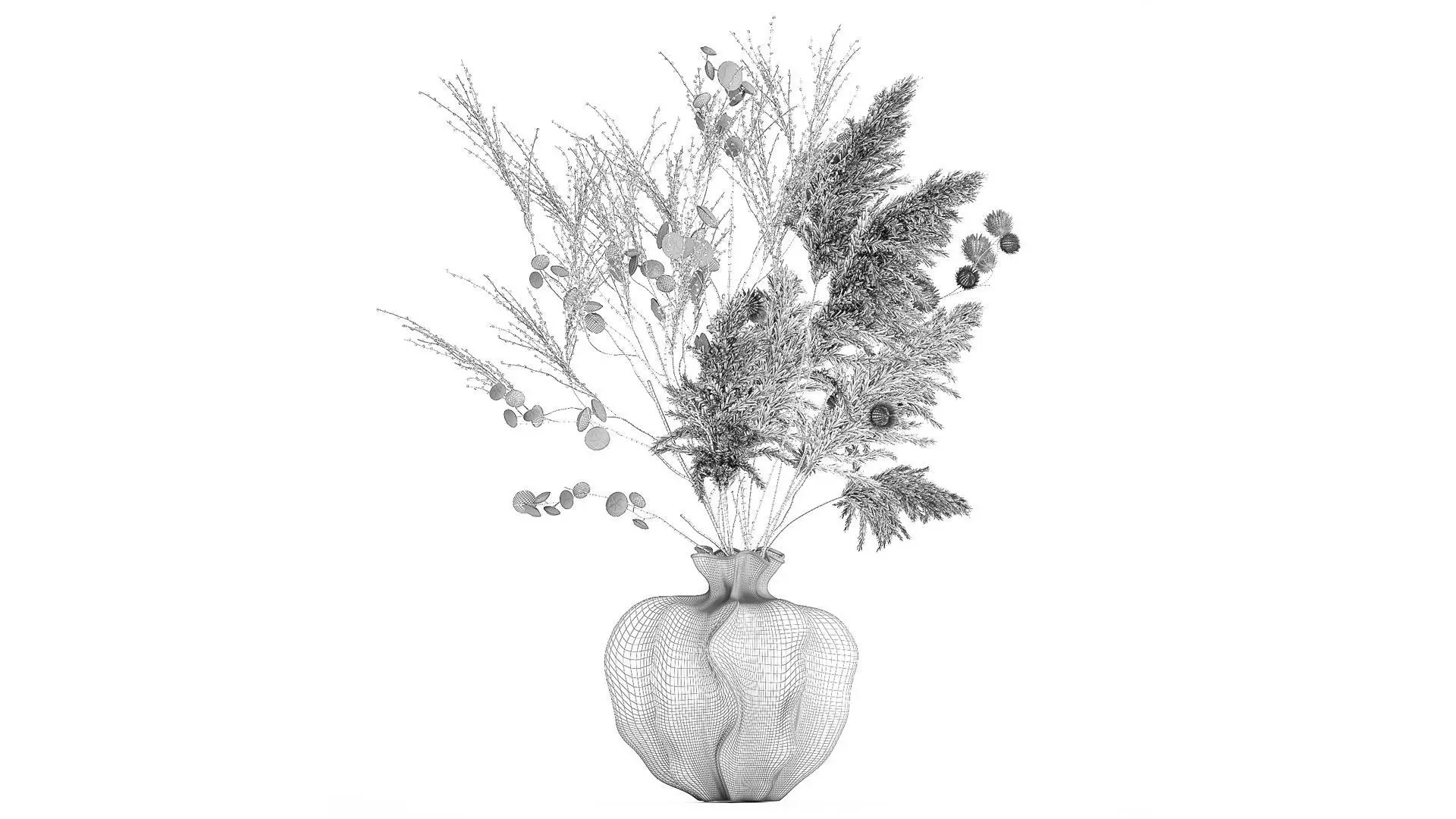 Realistic autumn bouquet dried pampas branches vase decor 3D model_7