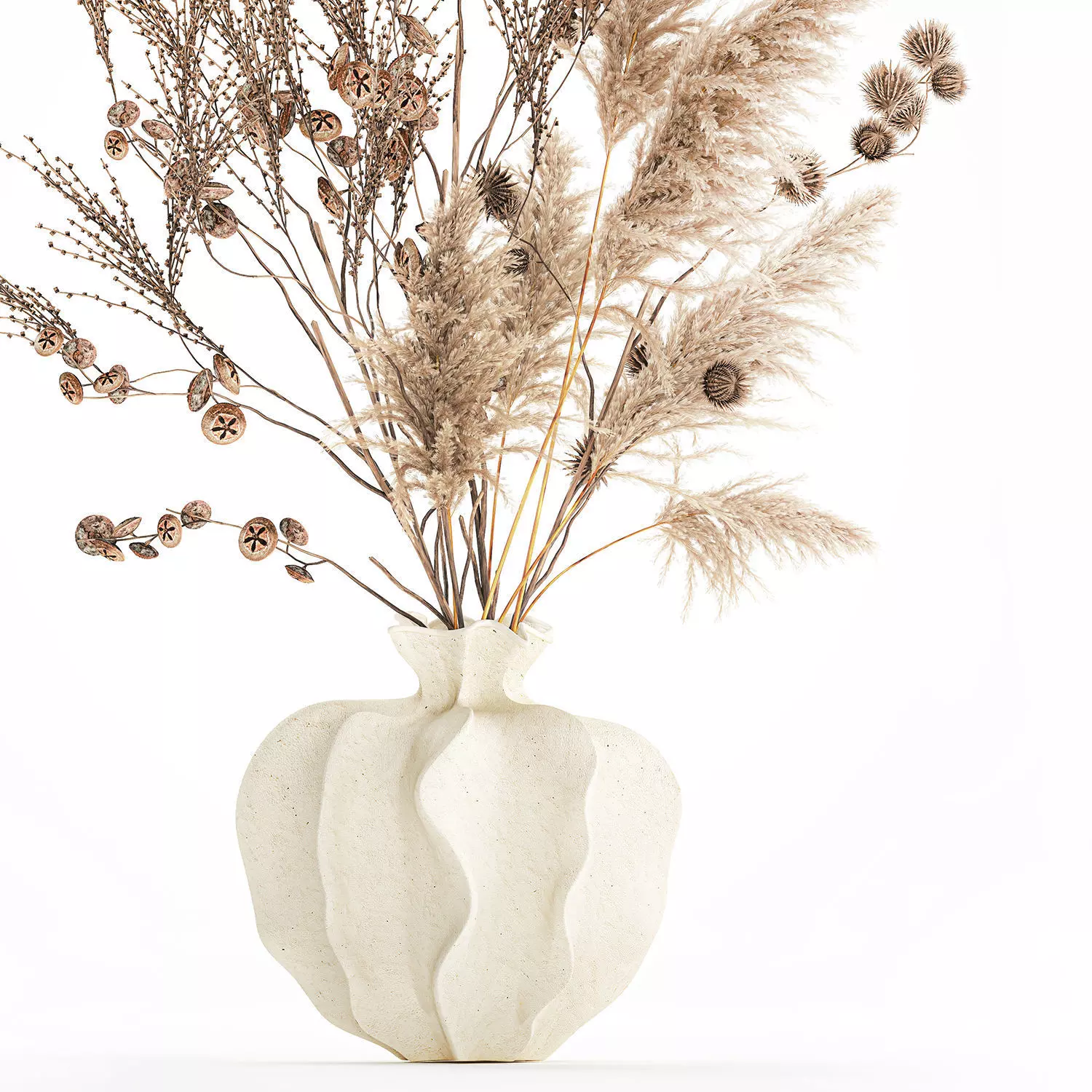 Realistic autumn bouquet dried pampas branches vase decor 3D model_11