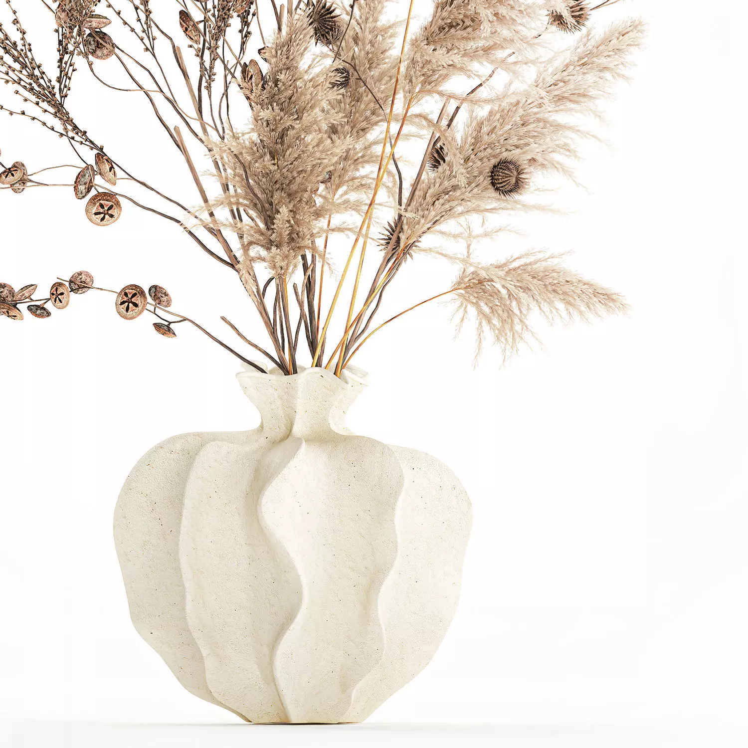 Realistic autumn bouquet dried pampas branches vase decor 3D model_13