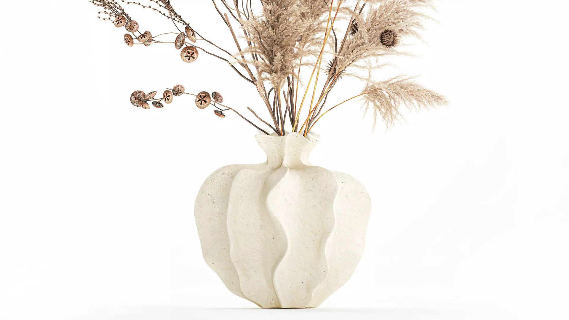 Realistic autumn bouquet dried pampas branches vase decor 3D model_2