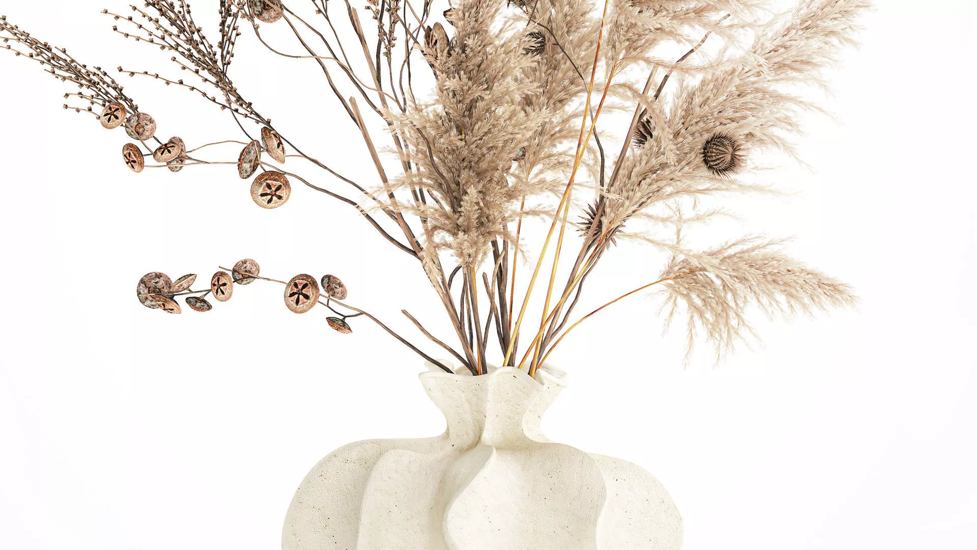 Realistic autumn bouquet dried pampas branches vase decor 3D model_3