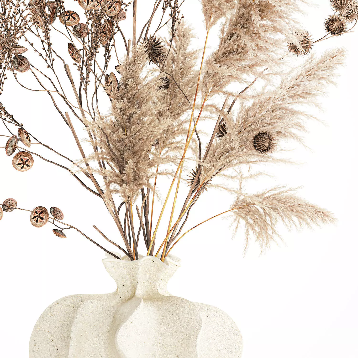 Realistic autumn bouquet dried pampas branches vase decor 3D model_14