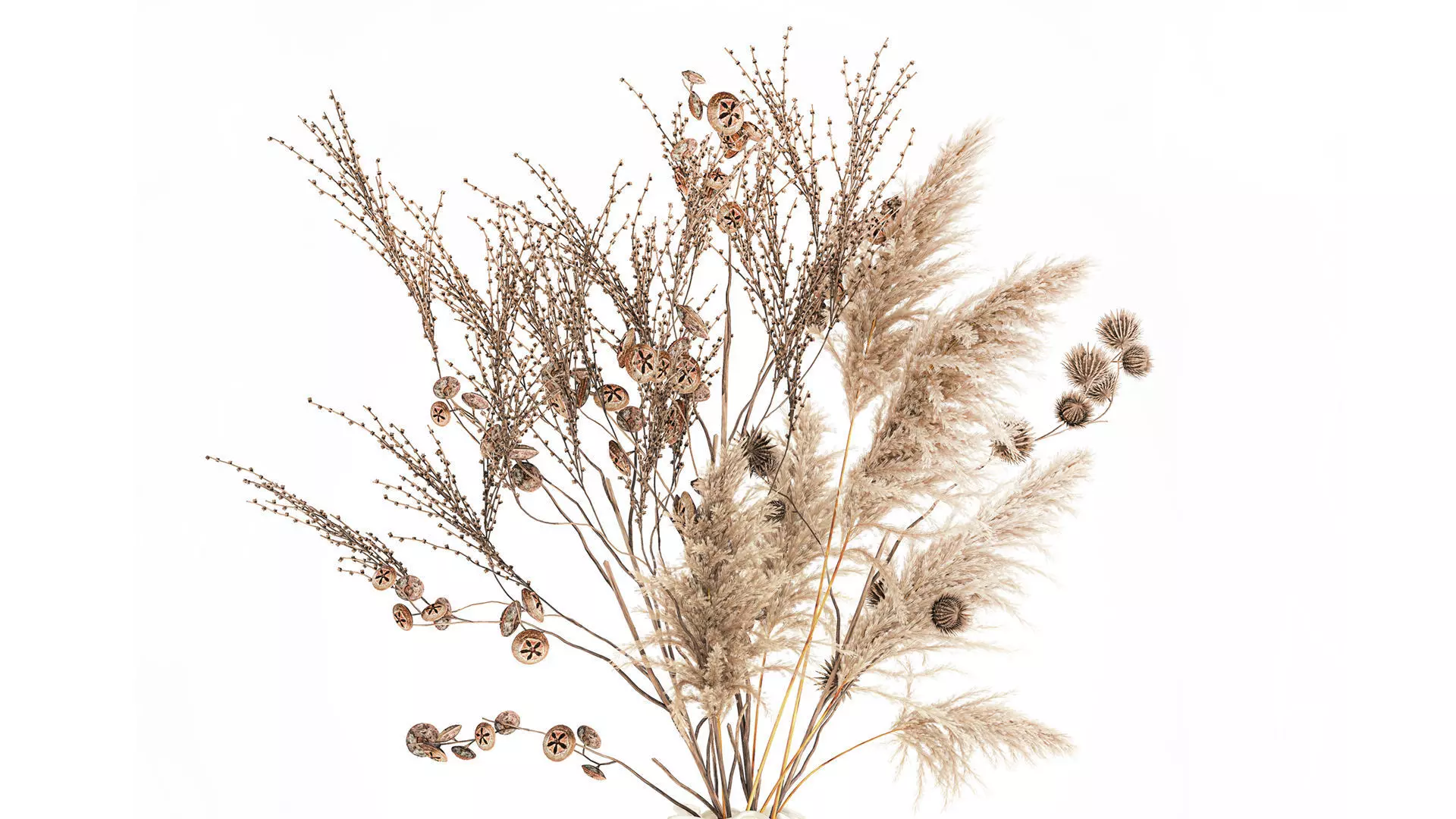 Realistic autumn bouquet dried pampas branches vase decor 3D model_1
