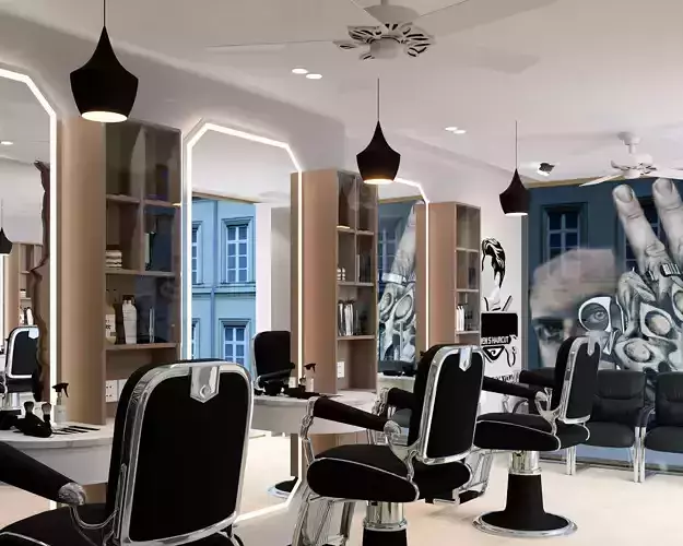 Modern Luxury Barber Shop Interior Design 3D Model