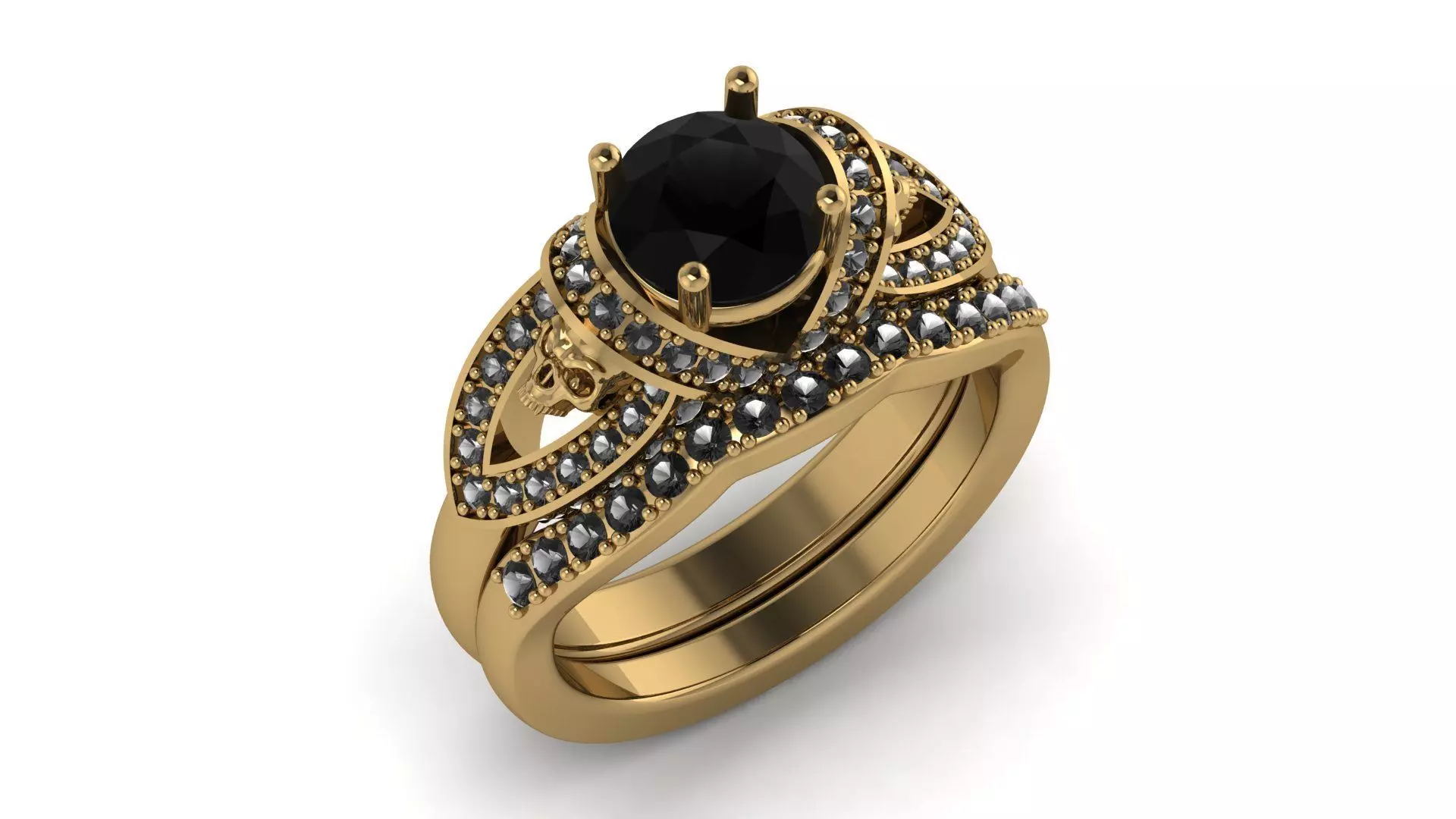 Skull ring with Diamond Stack Band STL Printable ring set 3D print model_4