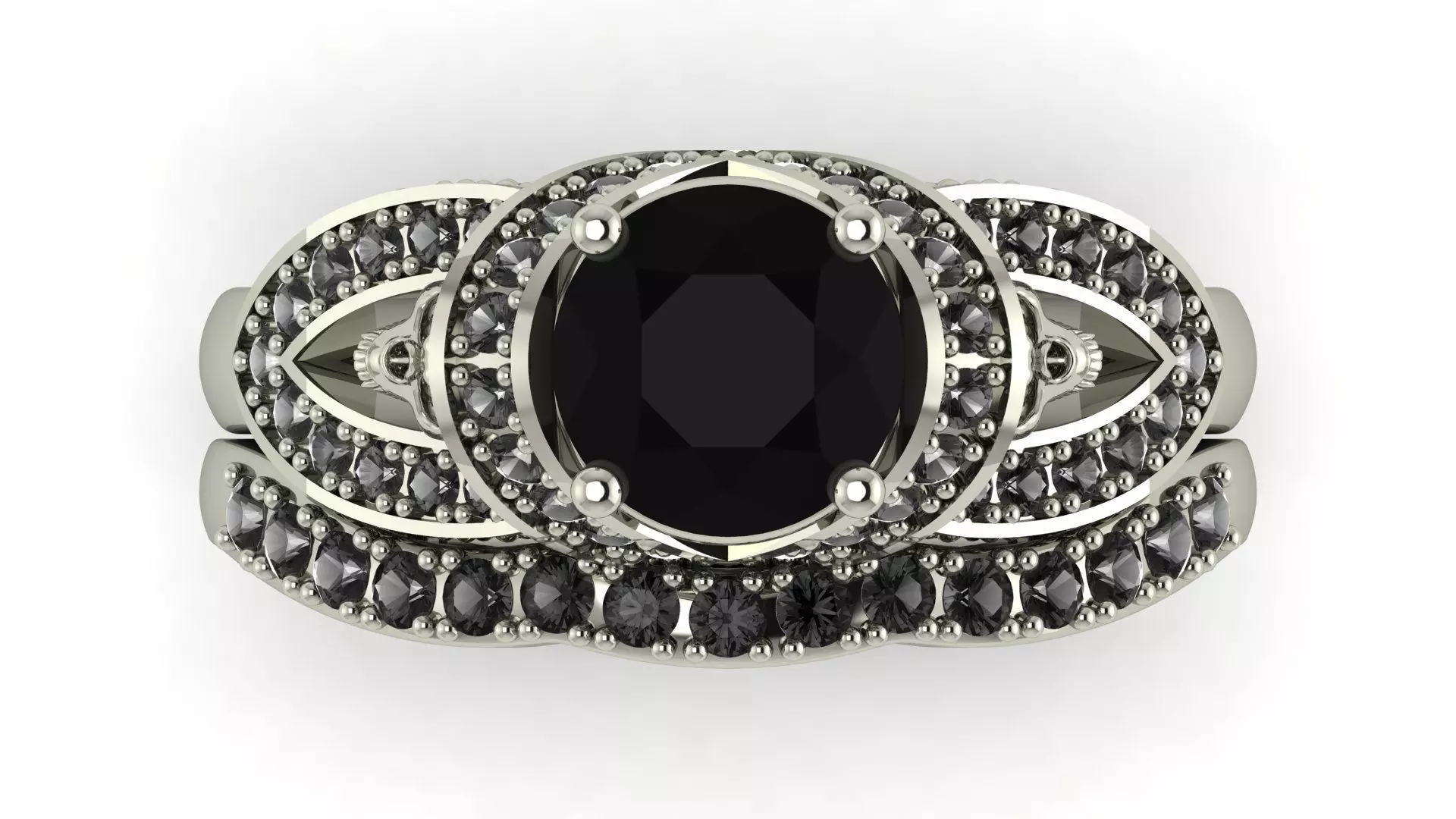 Skull ring with Diamond Stack Band STL Printable ring set 3D print model_2