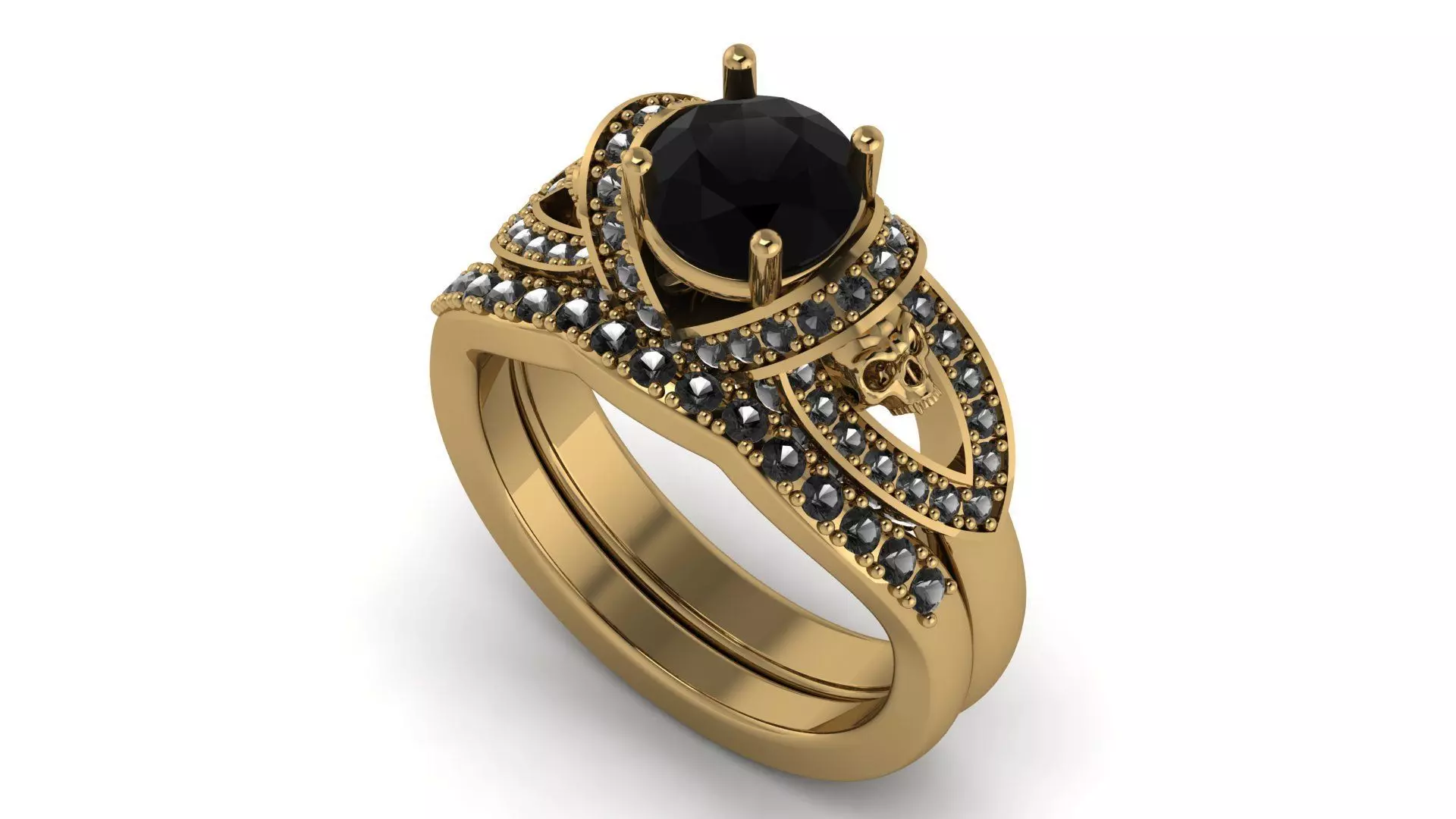 Skull ring with Diamond Stack Band STL Printable ring set 3D print model_3