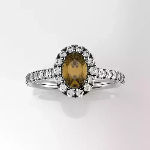 Oval Shape Halo Ring -  50 points  5-3mm - 1-5mm round Fishtail