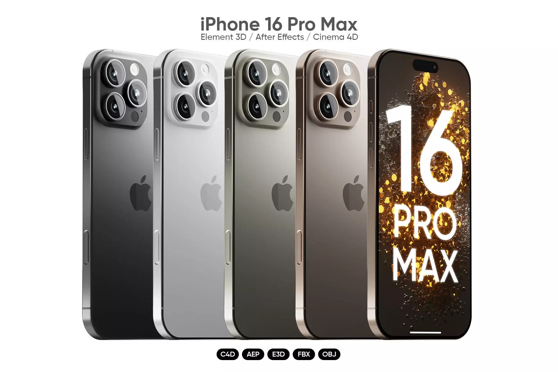 iPhone 16 Pro Max 3D Model for Element 3D And Cinema 4D 3D model