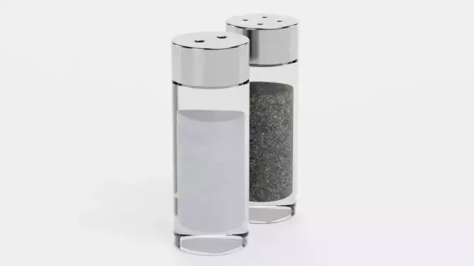 Salt and Pepper Shakers Set V1 - Glass Condiment Dispensers Low-poly 3D model 4