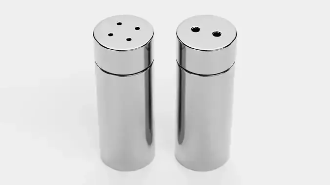 Salt and Pepper Shakers Set V2 - Metal Condiment Dispensers  Low-poly 3D model 4