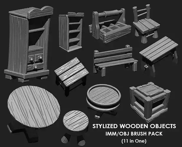 Stylized Wooden Objects IMM Brush Pack 11 in One
