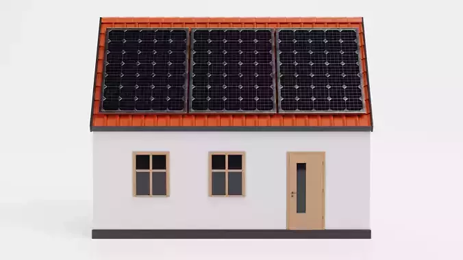 Solar House V1 - Eco Family Home with Photovoltaic Panels 3D model 2