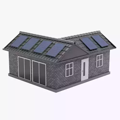 Solar House V2 - Eco Bungalow Building with Photovoltaic Panels 3D model