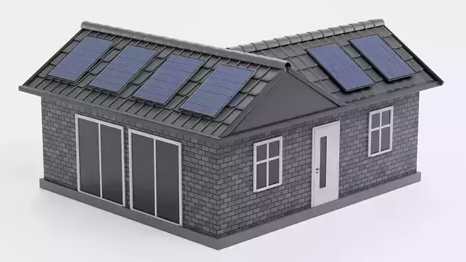 Solar House V2 - Eco Bungalow Building with Photovoltaic Panels 3D model 5