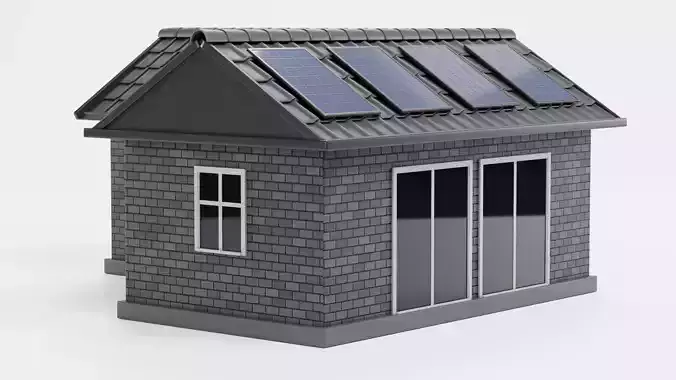 Solar House V2 - Eco Bungalow Building with Photovoltaic Panels 3D model 3