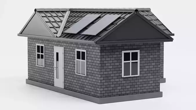 Solar House V2 - Eco Bungalow Building with Photovoltaic Panels 3D model 7