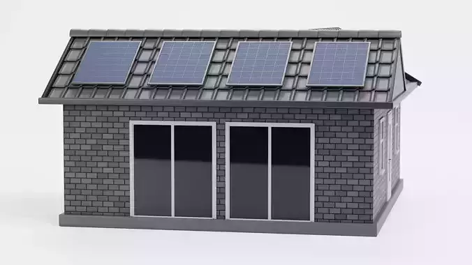 Solar House V2 - Eco Bungalow Building with Photovoltaic Panels 3D model 2