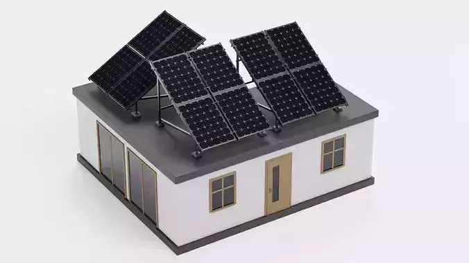 Solar House V4 - Modern Eco Bungalow with Photovoltaic Panels 3D model