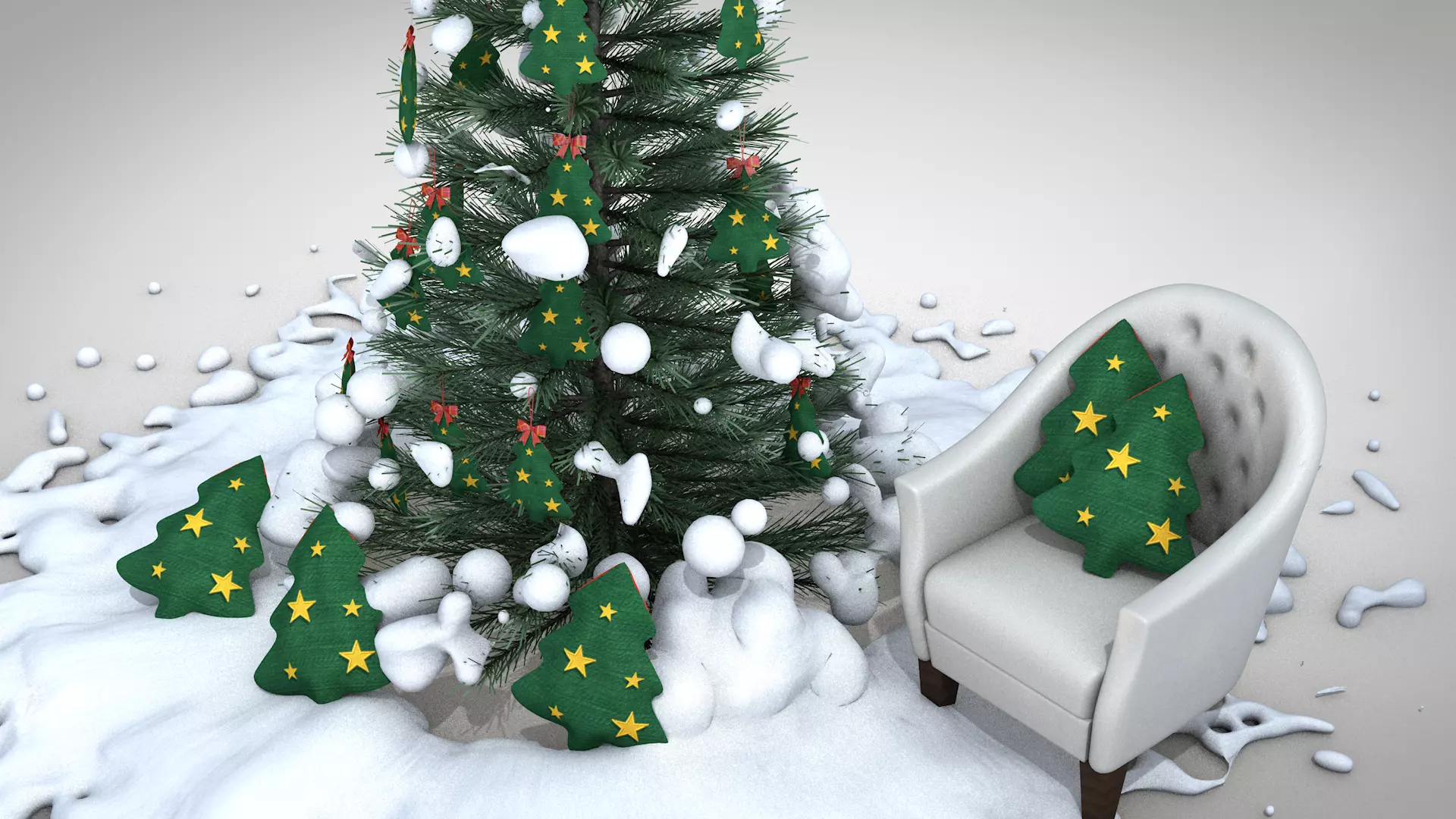 Christmas Tree Pouf and Pillow 3D Model 3D model_12