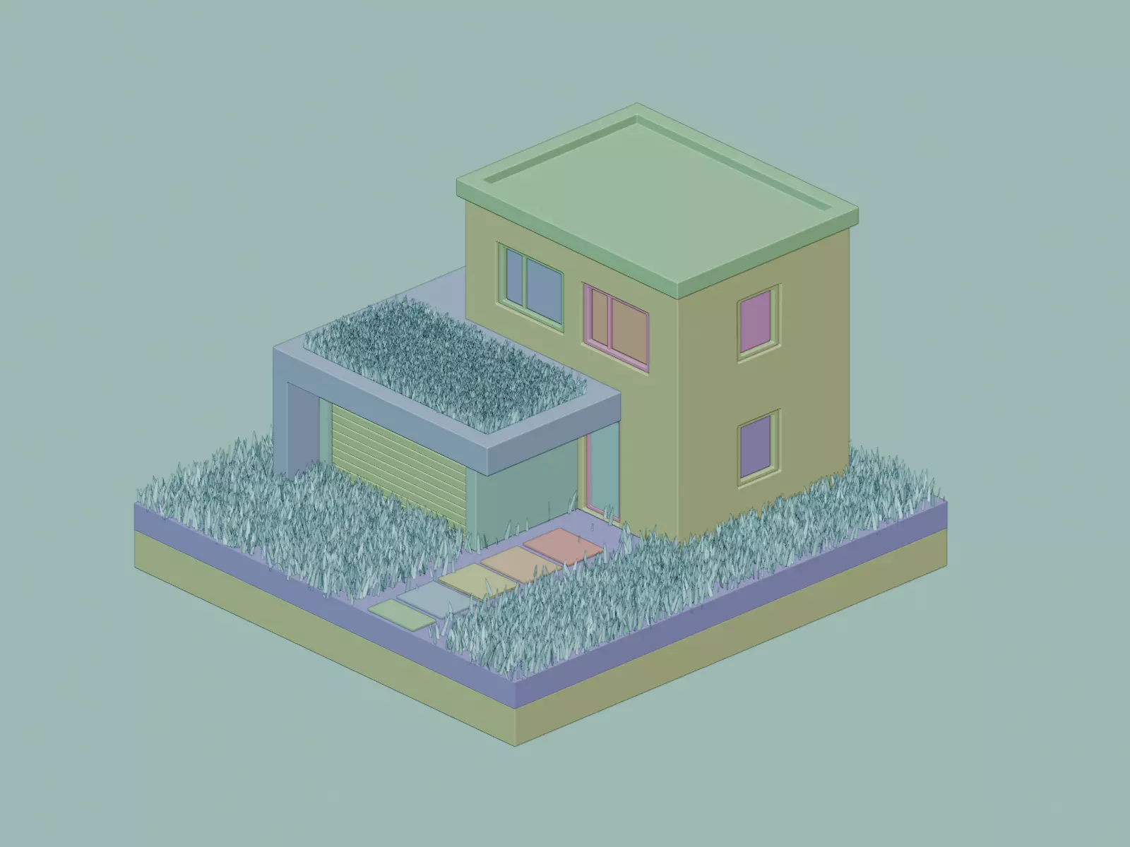 Low Poly Isometric Modern House Diorama Game Asset Low-poly 3D model_4