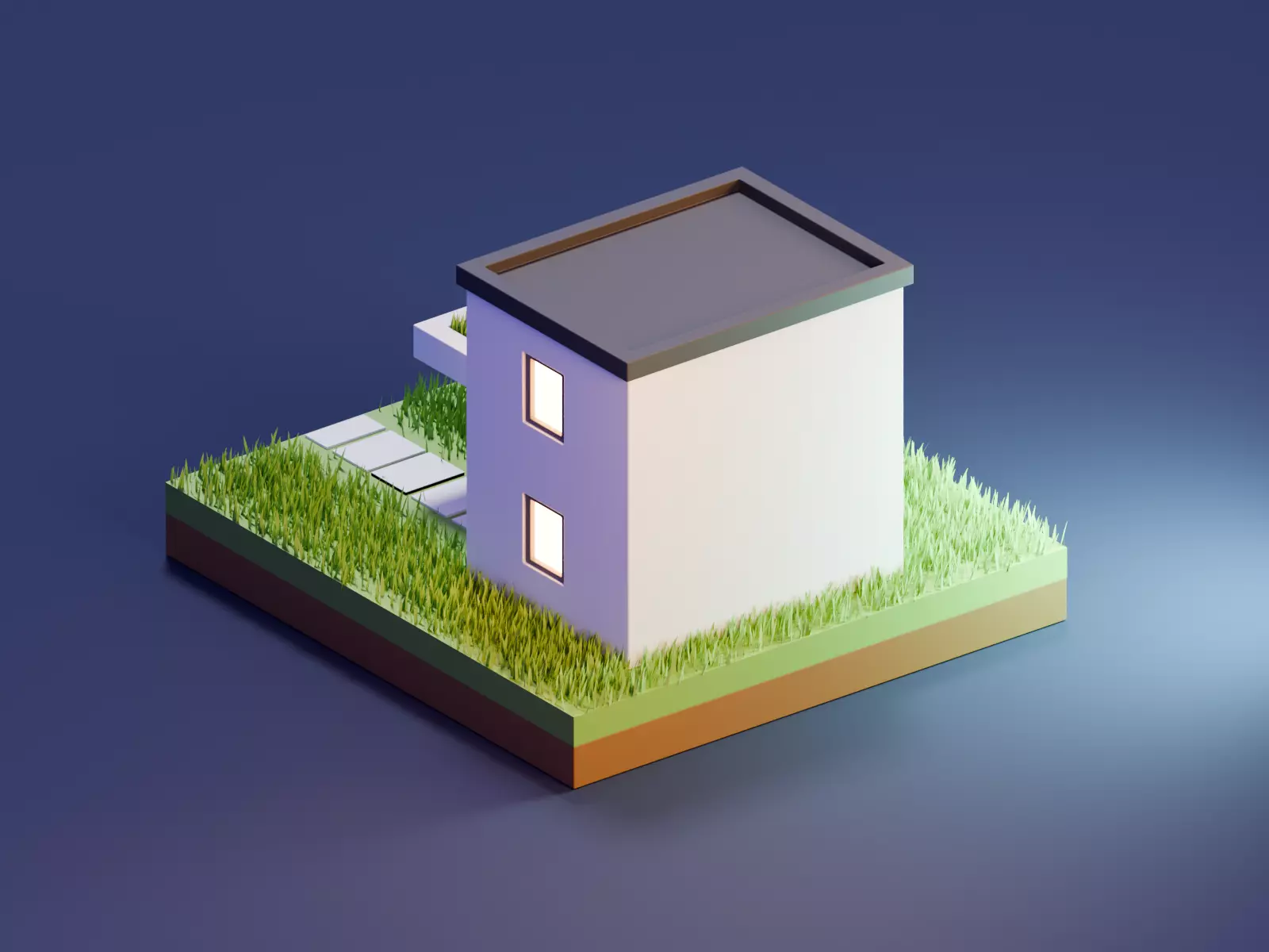 Low Poly Isometric Modern House Diorama Game Asset Low-poly 3D model_2