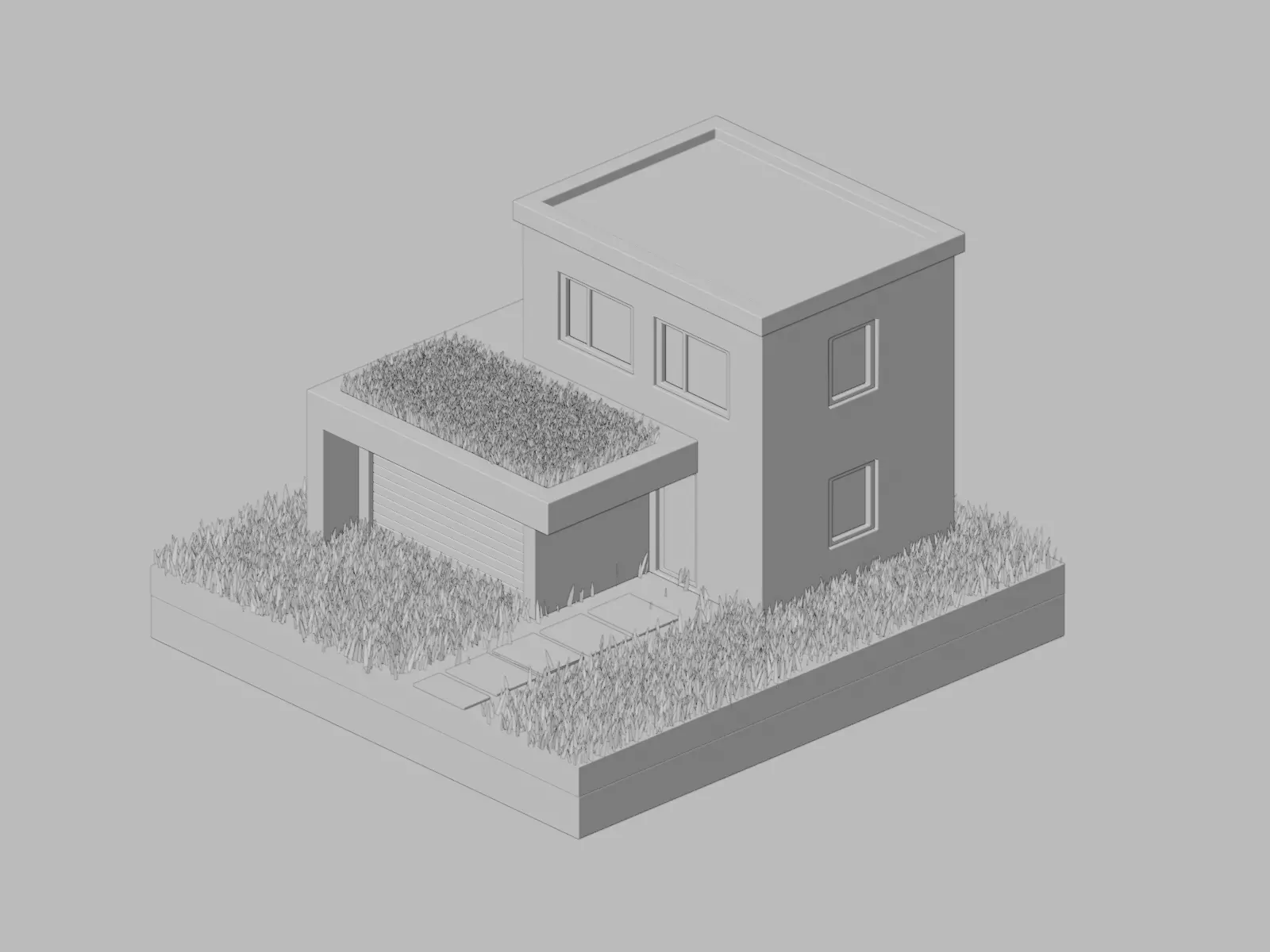 Low Poly Isometric Modern House Diorama Game Asset Low-poly 3D model_8