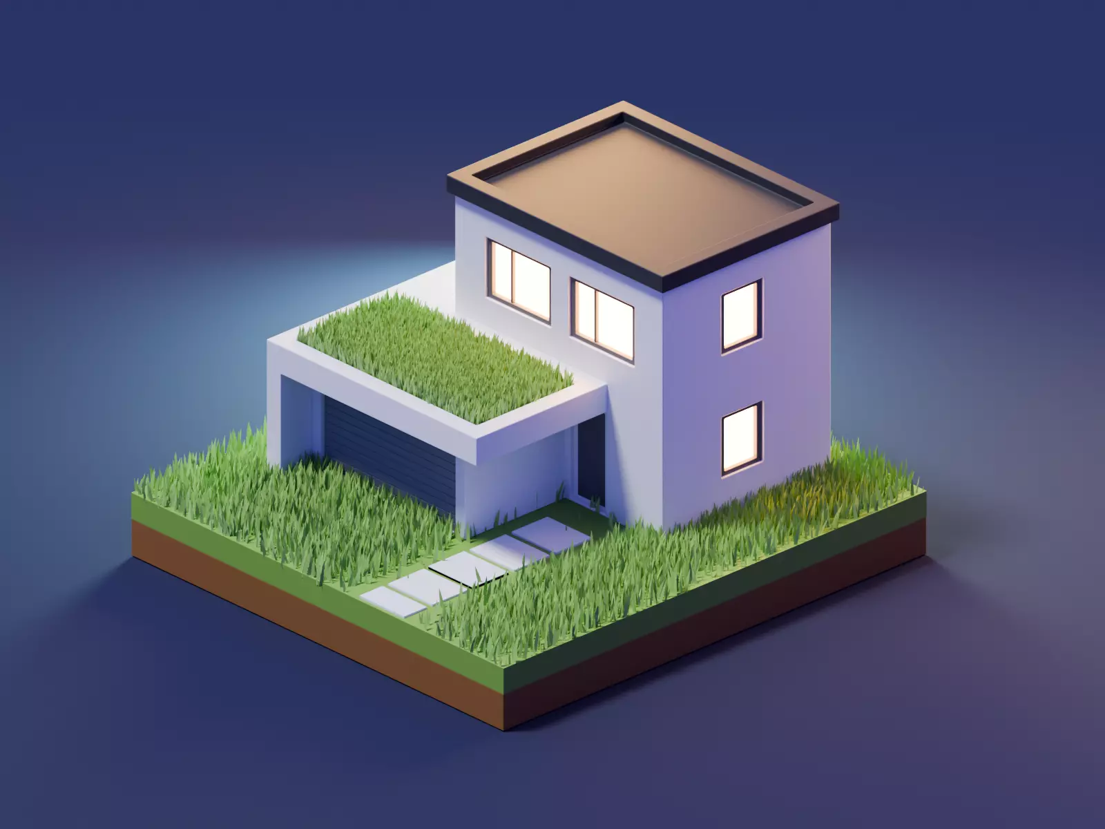 Low Poly Isometric Modern House Diorama Game Asset Low-poly 3D model_0