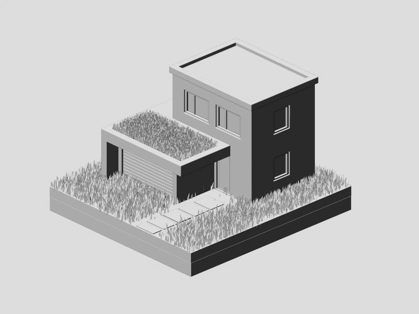 Low Poly Isometric Modern House Diorama Game Asset Low-poly 3D model_5