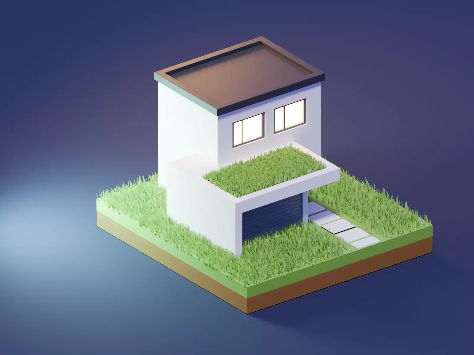 Low Poly Isometric Modern House Diorama Game Asset Low-poly 3D model_1