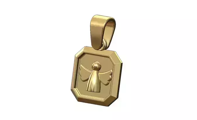 Guardian angel square emrald shaped pendant charm with bail