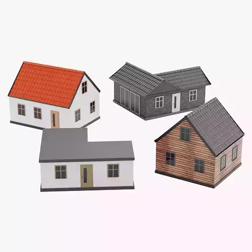 4 Stylised Houses Collection - Residential Buildings 3D model
