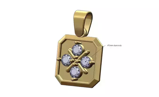 Clover cluster square emrald shaped pendant charm with bail