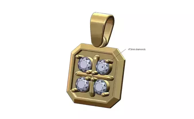 Square cluster emrald shaped pendant charm with bail