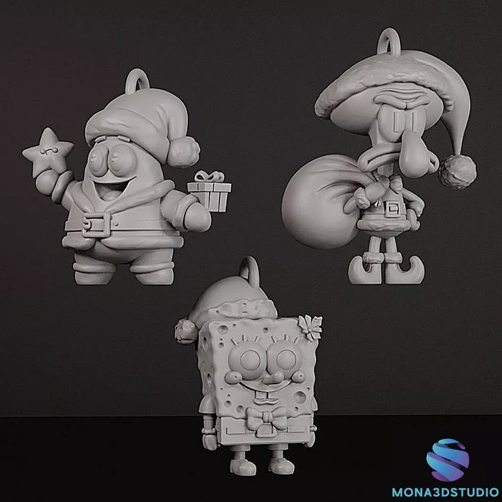  Christmas Tree Ornament Set - Patrick Squiddy and Spongebob 3D print model_3