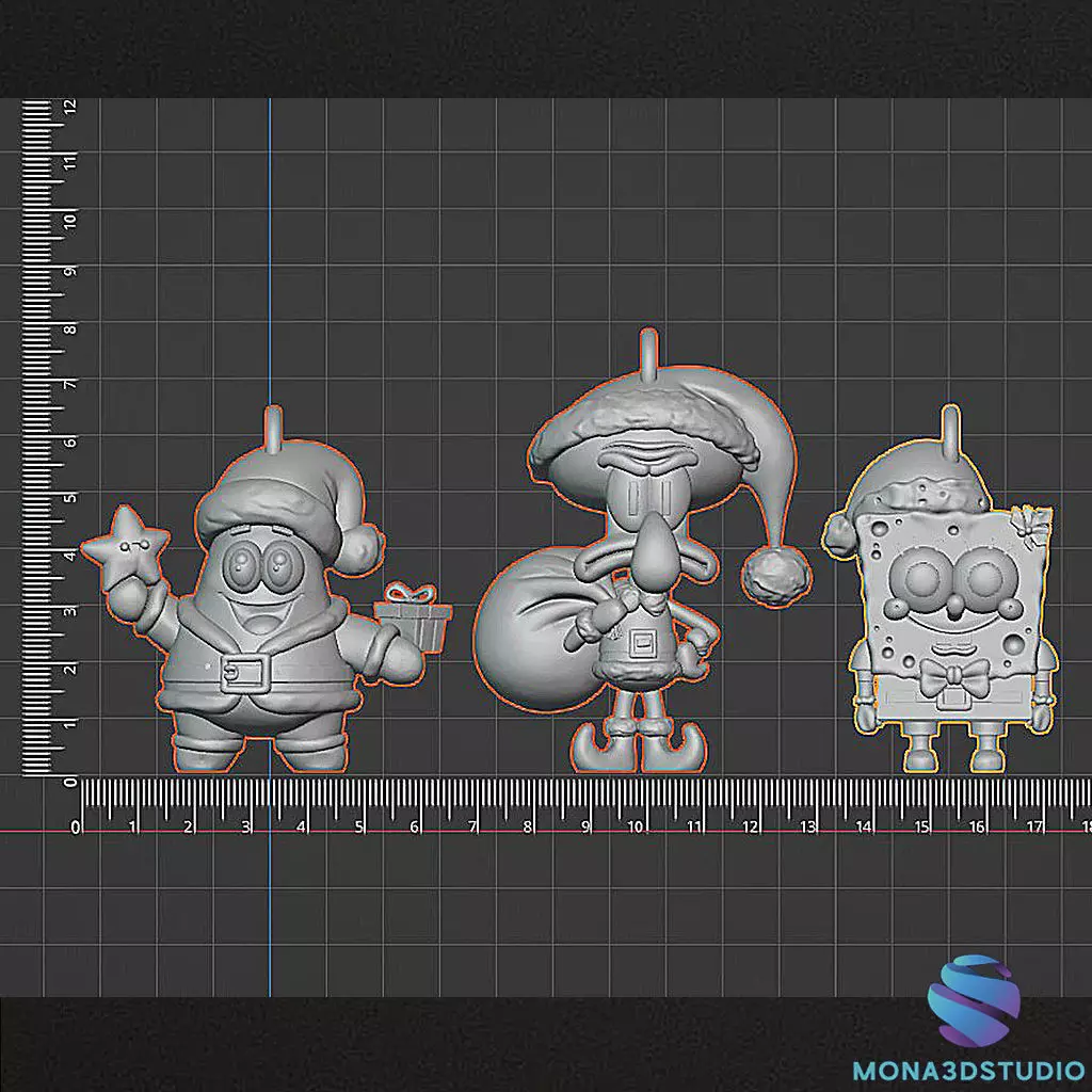  Christmas Tree Ornament Set - Patrick Squiddy and Spongebob 3D print model_2