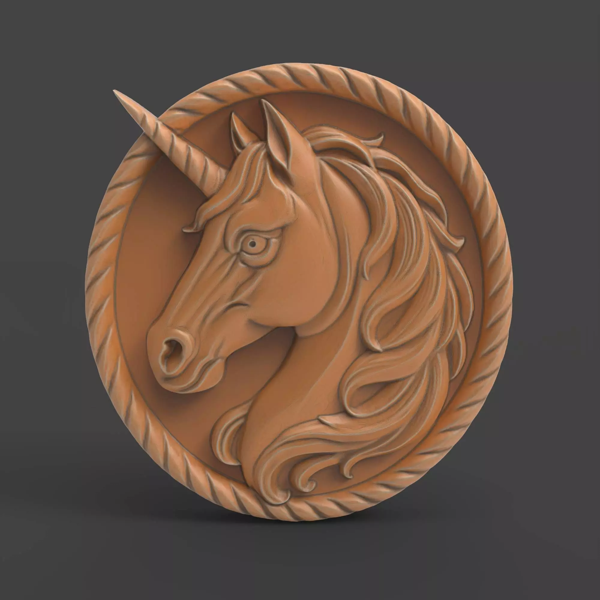Unicorn Relief Fantasy Horse Medallion 3D print model_4