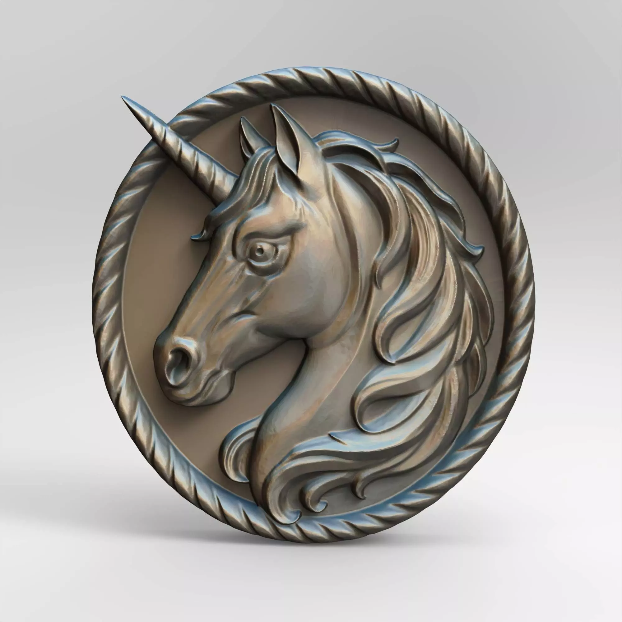 Unicorn Relief Fantasy Horse Medallion 3D print model_7