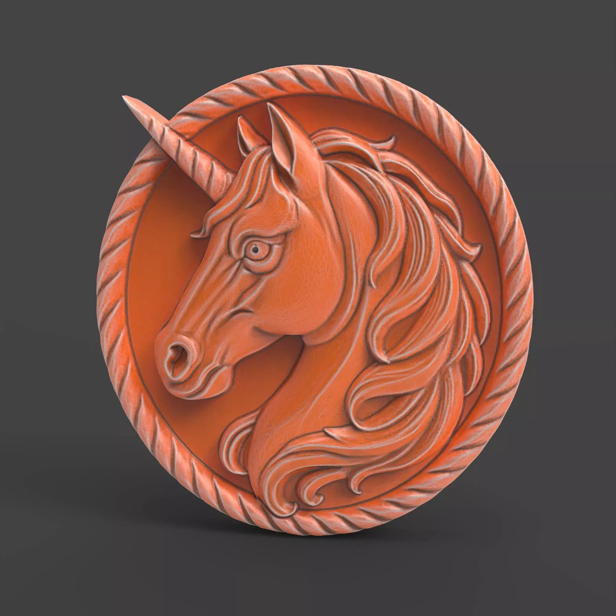 Unicorn Relief Fantasy Horse Medallion 3D print model_3
