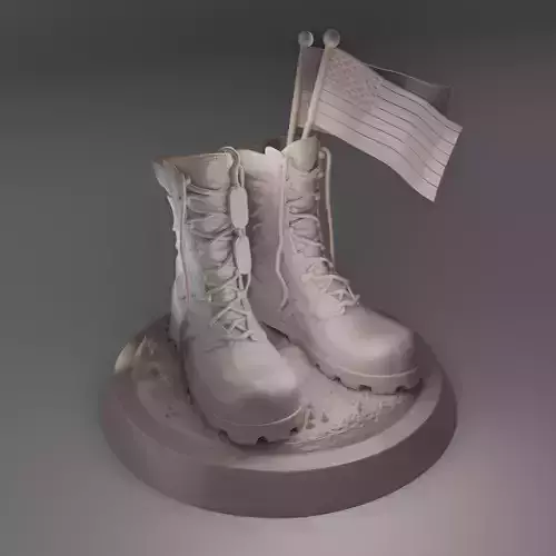 Veteran Boots with Flags  Fallen Soldiers Memorial 3D Model