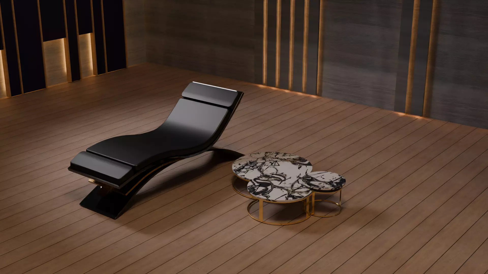 Italian Luxury Chaise Lounge and Coffee Table Low-poly 3D model