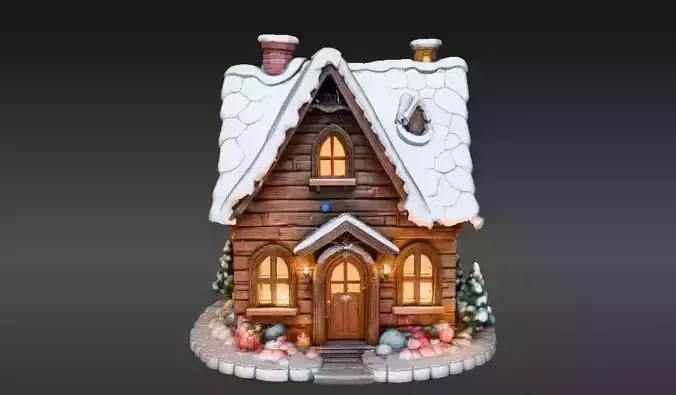 Winter House 3D Model Christmas Decoration 