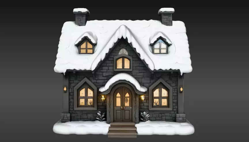 Cozy Winter Village House 3D Model Christmas Decoration Low-poly 3D model
