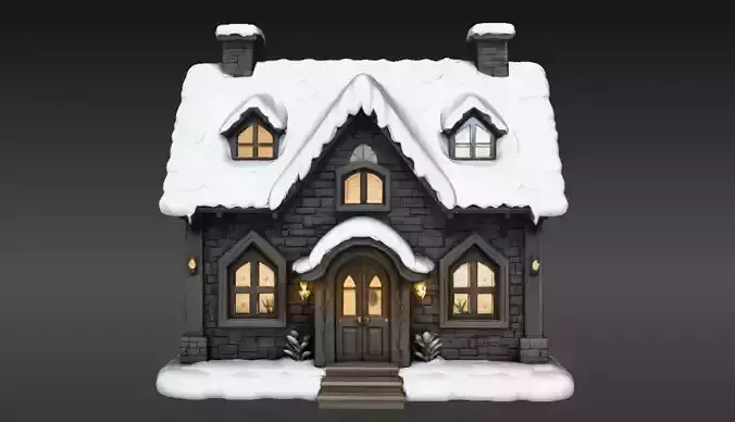 Cozy Winter Village House 3D Model Christmas Decoration