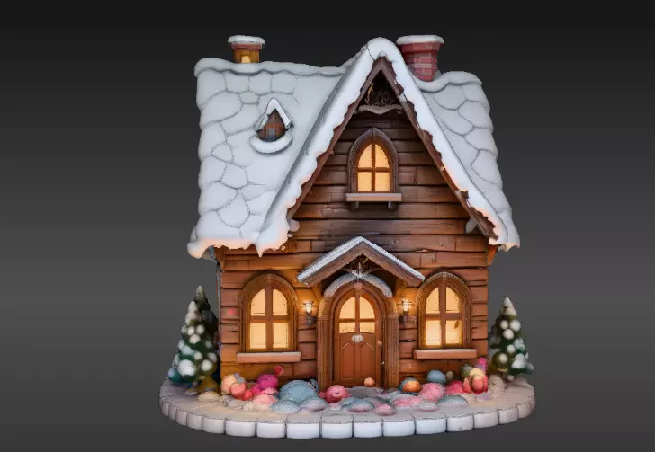 Cozy Winter Village House 3D Model Two Model Pack 3D model_4