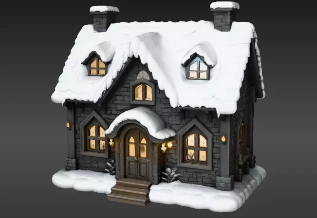 Cozy Winter Village House 3D Model Two Model Pack 3D model_13